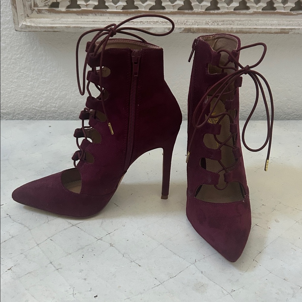 Women's Burgundy Lace-Up Heels